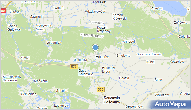 mapa Helenów, Helenów gmina Szczawin Kościelny na mapie Targeo
